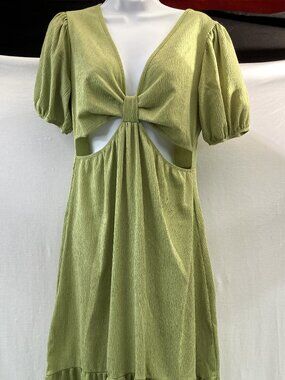 Francesca’s Collection Rolla Coster Midi Dress Size L Avocado Green Cutout Dress